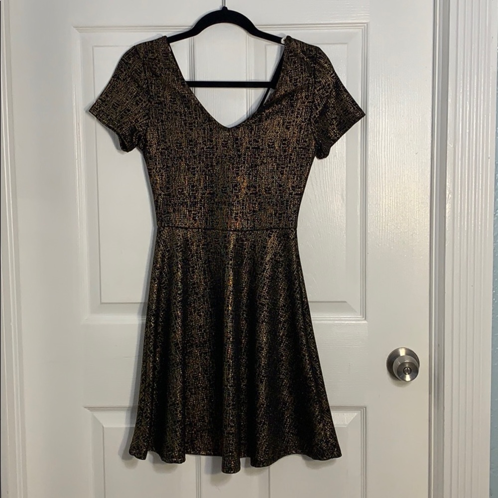 Black and metallic gold skater dress